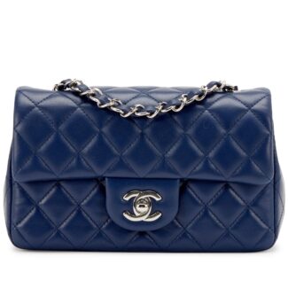 Navy Quilted Lambskin Mini Rectangular Classic Flap Silver Hardware, 2020