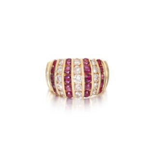 Gold, Ruby and Diamond Wide Band Ring