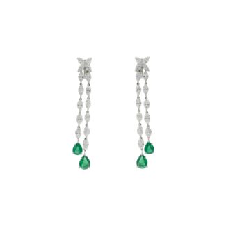 Platinum, Emerald and Diamond Drop Earrings