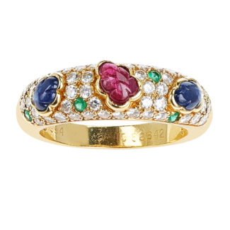Gold, Ruby, Emerald, Sapphire and Diamond Tutti Frutti Band Ring