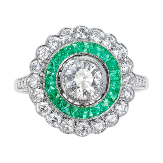 Platinum, Diamond and Emerald Art Deco Style Ring