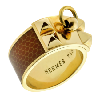 Gold and Brown Enamel Collier de Chien Ring