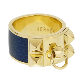Gold and Blue Enamel Collier de Chien Ring