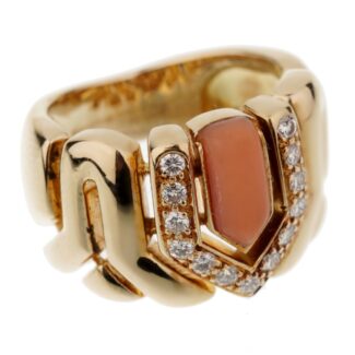 Gold, Coral and Diamond Ring