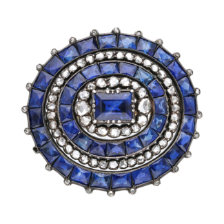 Silver Topped Gold, Sapphire and Diamond Brooch