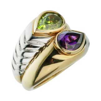 Gold, Amethyst and Peridot Bypass Ring