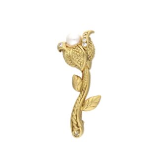 Gold, Diamond, Citrine and Cultured Pearl Flower Brooch