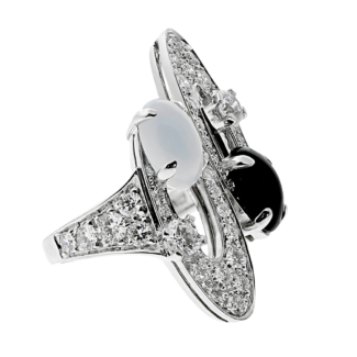 White Gold, Diamond and Onyx Cocktail Elisia Ring