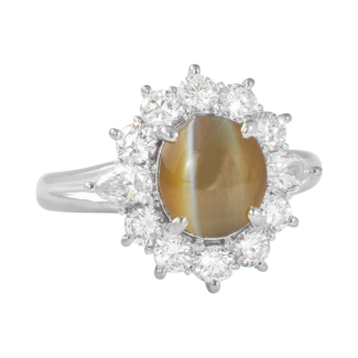 Platinum, Cats-Eye Chrysoberyl and Diamond Ring