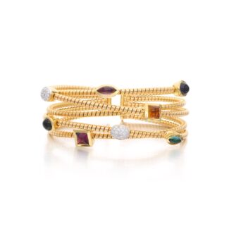 Gold, Multigem and Diamond Cuff Bracelet
