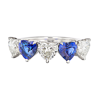Platinum, Diamond and Sapphire Heart Ring Band