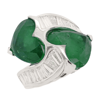 Platinum, Colombian Heart Shaped Emerald and Diamond Ring