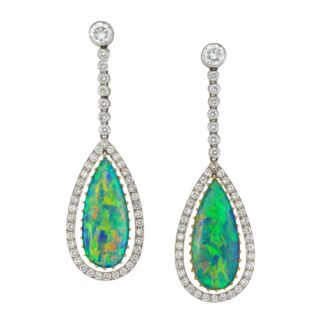 Vintage 6.00ct Opal and Diamond Drop Earrings