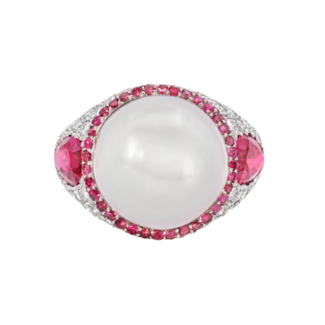 Platinum, Cultured Pearl, Spinel and Diamond Ring