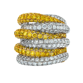 White Gold, Yellow Diamond and Diamond Band Ring