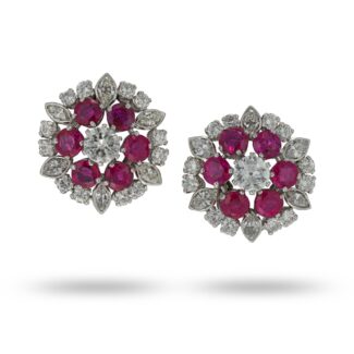 Vintage White Gold, Burmese Ruby and Diamond Earrings