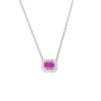 White Gold, Ruby and Diamond Pendant Necklace