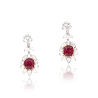 White Gold, Gold, 4.07ct Burmese Ruby and Diamond Earclips