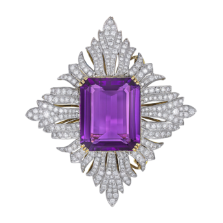 Platinum, Gold, Diamond and Amethyst Brooch