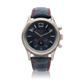 Limited Edition Annual Calendar "Mercury" Reference 5960G-010, a white gold automatic wristwatch with date, day, month and flyback chronograph