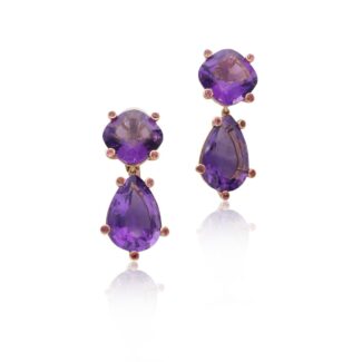 Gold, Amethyst and Tourmaline Drop Earclips