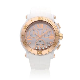 Happy Sport Reference 288515 9001, a rose gold and ceramic quartz wristwatch with chronograph