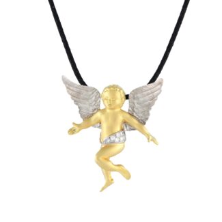 Gold, White Gold and Diamond Angel Pendant Necklace