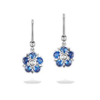 Platinum, Diamond and Sapphire Drop Earrings
