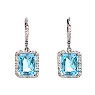 White Gold, Blue Topaz and Diamond Earrings