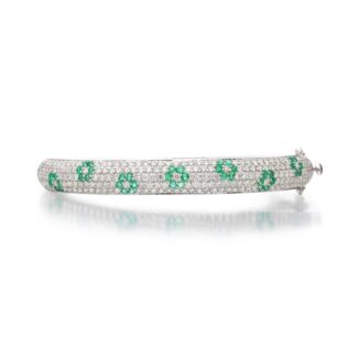 White Gold, Emerald and Diamond Bangle Bracelet