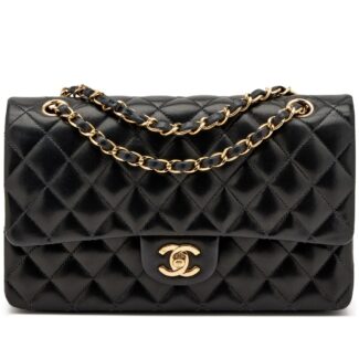 Black Quilted Lambskin Classic Medium Double Flap Bag Gold Hardware, 2004-2005
