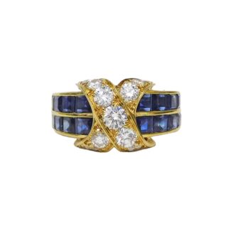 Gold, Sapphire and Diamond Band Ring
