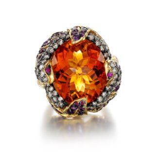 Gold 22.60ct Citrine, Gemset and Diamond Cocktail Ring