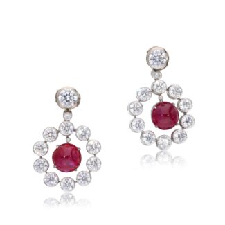 Platinum, 8.04ct Burma Ruby and Diamond Drop Earrings