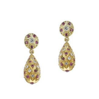 Gold, Ruby and Diamond Drop Earrings