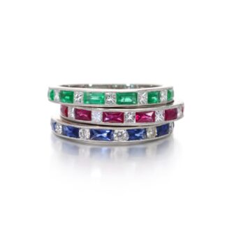 Platinum, Ruby, Sapphire, Emerald and Diamond Stacking Rings