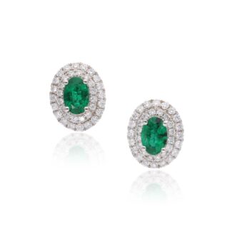 White Gold, Emerald and Diamond Stud Earrings