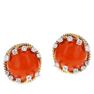 Gold, Coral and Diamond Earclips