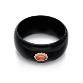 Gold, Agate, Coral and Diamond Bangle Bracelet