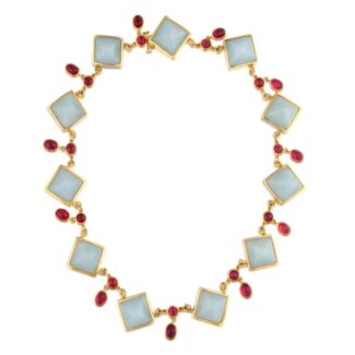Gold, Quartz and Garnet Collar Necklace