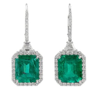 White Gold, 13.08ct Emerald and Diamond Drop Earrings