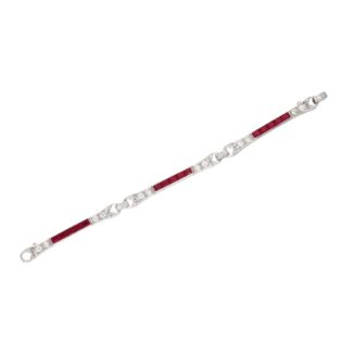 Platinum, Synthetic Ruby and Diamond Bracelet