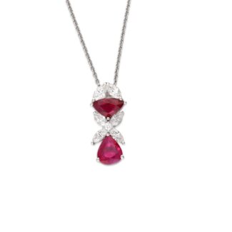 Platinum, Burmese Ruby and Diamond Pendant Necklace