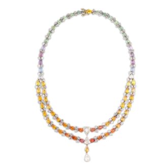 Silver Topped Gold, Diamond and Multicolor Sapphire Necklace