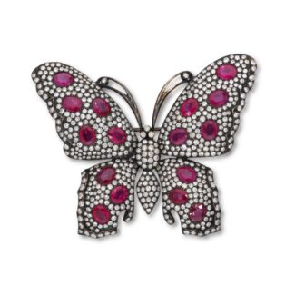 White Gold, Black Rhodium, 10.20ct Ruby and 6.25ct Diamond Butterfly Pin Brooch