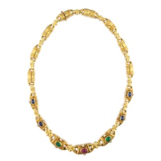Gold, Diamond, Sapphire, Ruby and Emerald Necklace