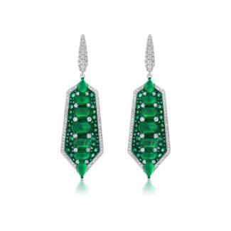 White Gold, Emerald and Diamond Drop Earrings