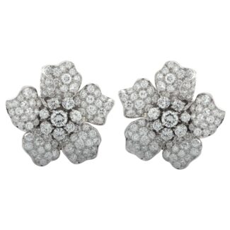 Platinum and Diamond Flower Earclips