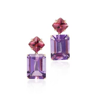 Rose Gold, Amethyst, Tourmaline and Diamond Earrings