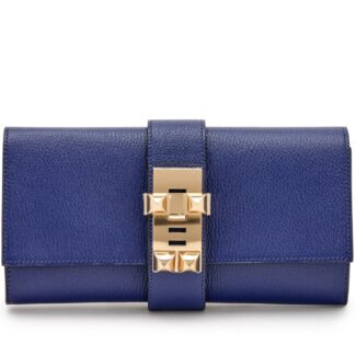 Blue Encre Ch?vre Mysore Medor Clutch Gold Hardware, 2019